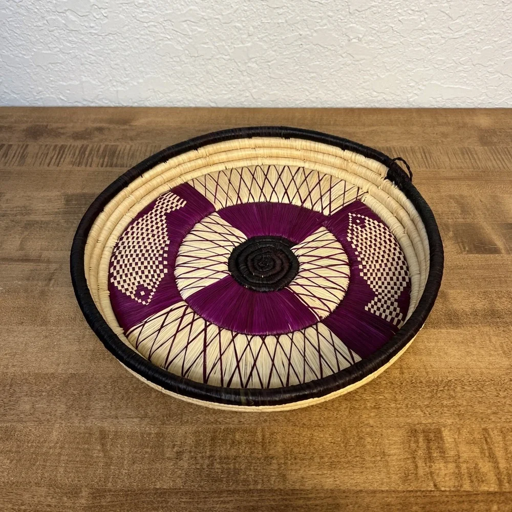 Vintage Handwoven Boho Wall Basket Tray‎ African Fish Spiral Design